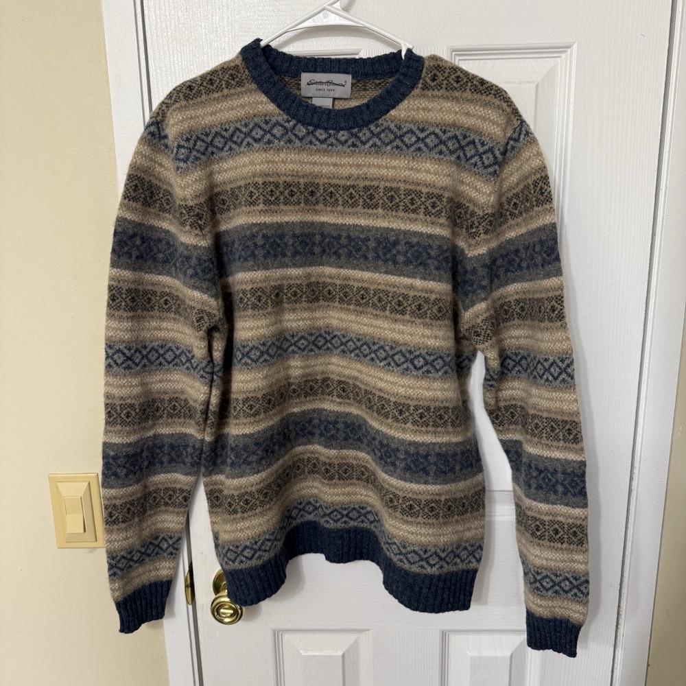 VTG Eddie Bauer Sweater Men Medium 100% Lambswool Fair Isle Made in Australia